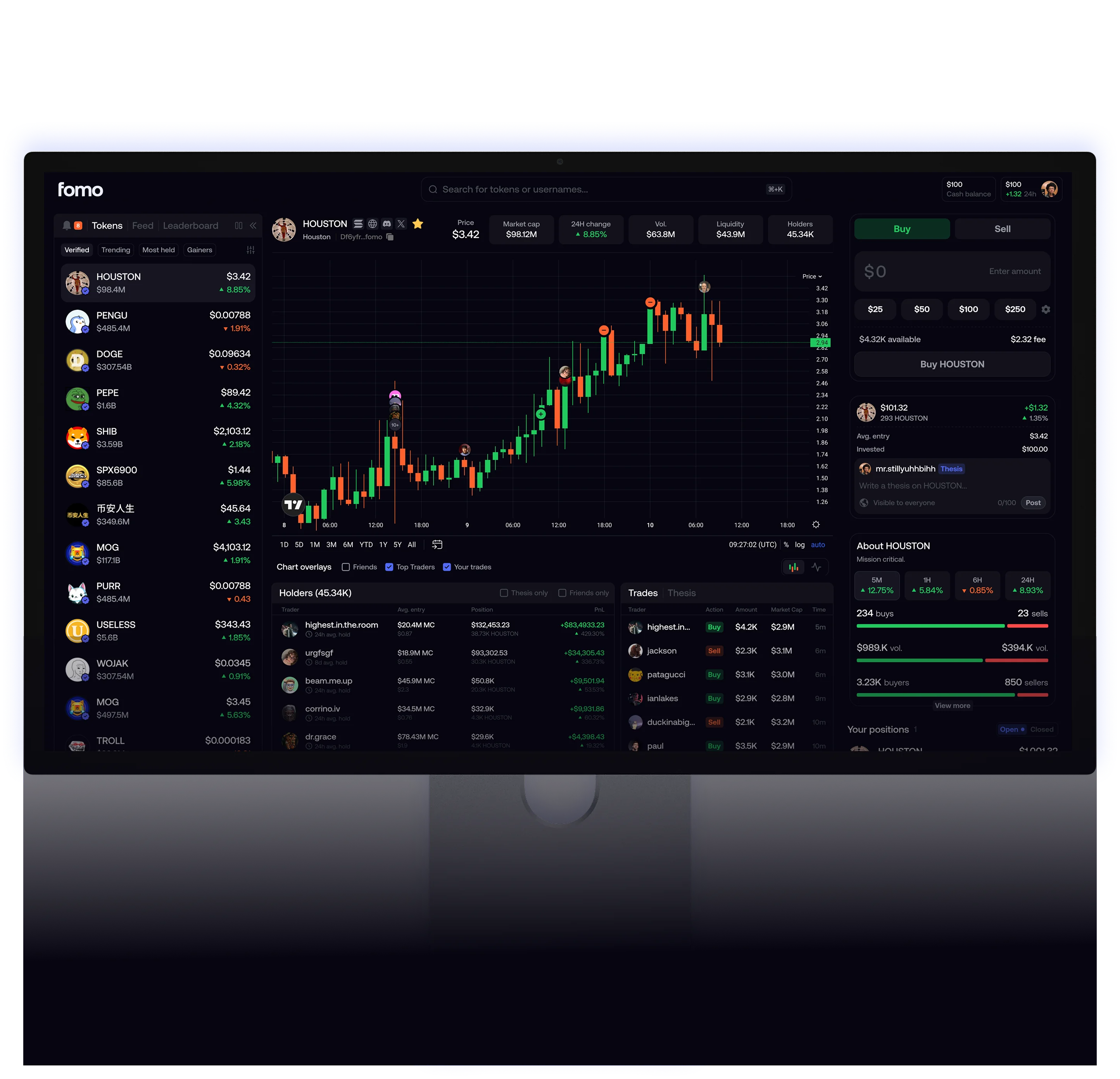 Fomo desktop trading interface